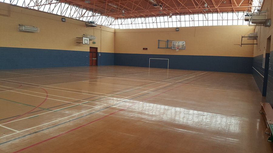 Basketball court inside the Mayfield Sports Complex sports hall